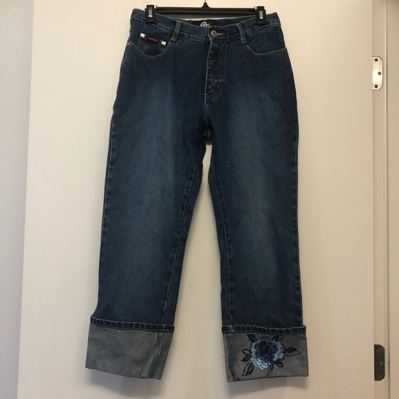 Fubu Embroidered Cropped Dark Wash Jeans - Picture 2 of 6